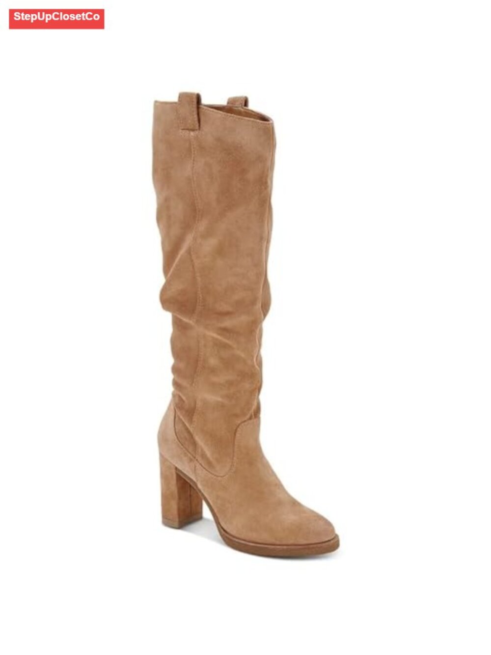 Womens Knee High Boots Chunky Block Heel Faux Suede Wide Calf Side Zipper